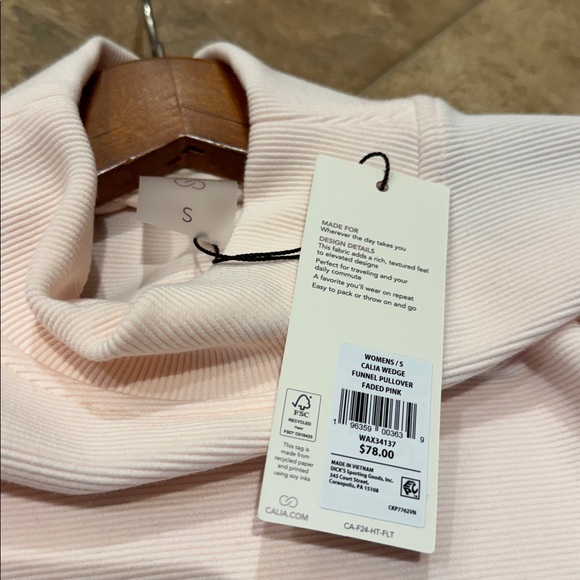 NWT CALIA Wedge Funnel Pullover Sweatshort in Faded Pink—Size Small - Picture 5 of 5